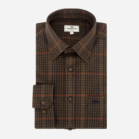 Hoggs of Fife Harris Cotton/Wool Twill Check Shirt, Green - Wild & Moor